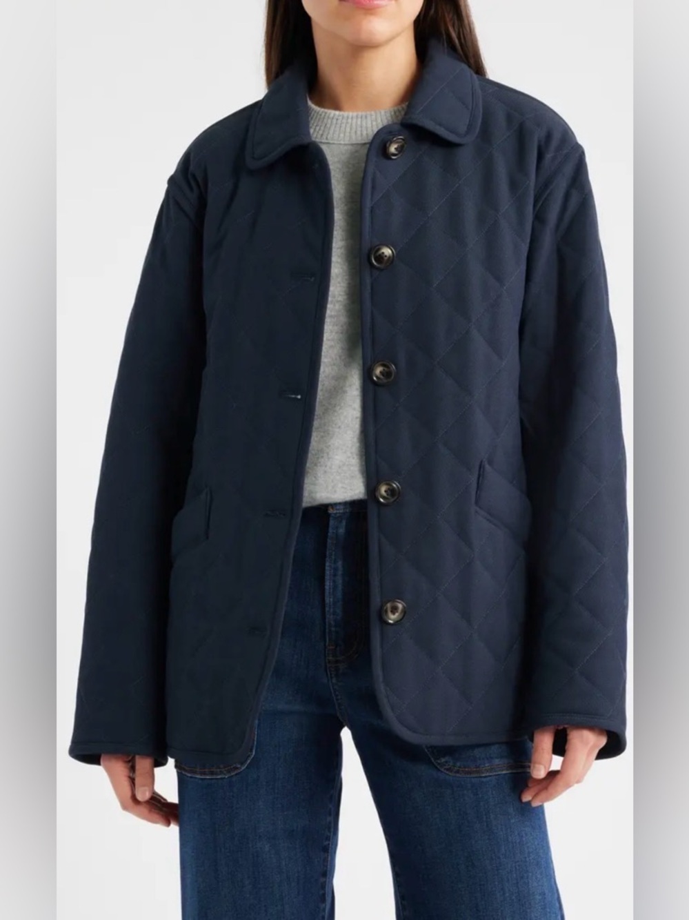 Bernardo Diamond Quilted Jacket in Navy
